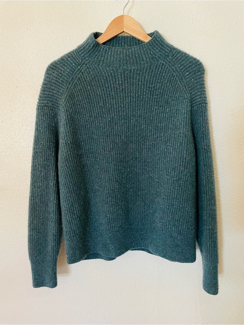 Lands' End Teal Ribbed Mock Neck Sweater 100% Cashmere Size Medium